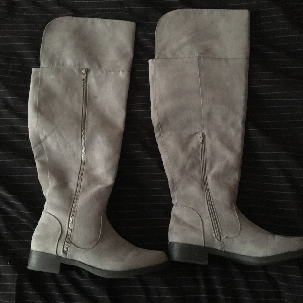 Gray suede “above the knee” boots